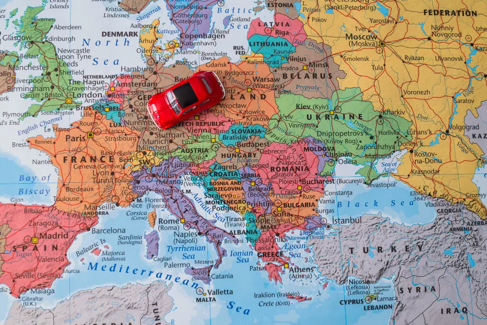 a map with a car on it symbolising the travel medical students to when going abroad