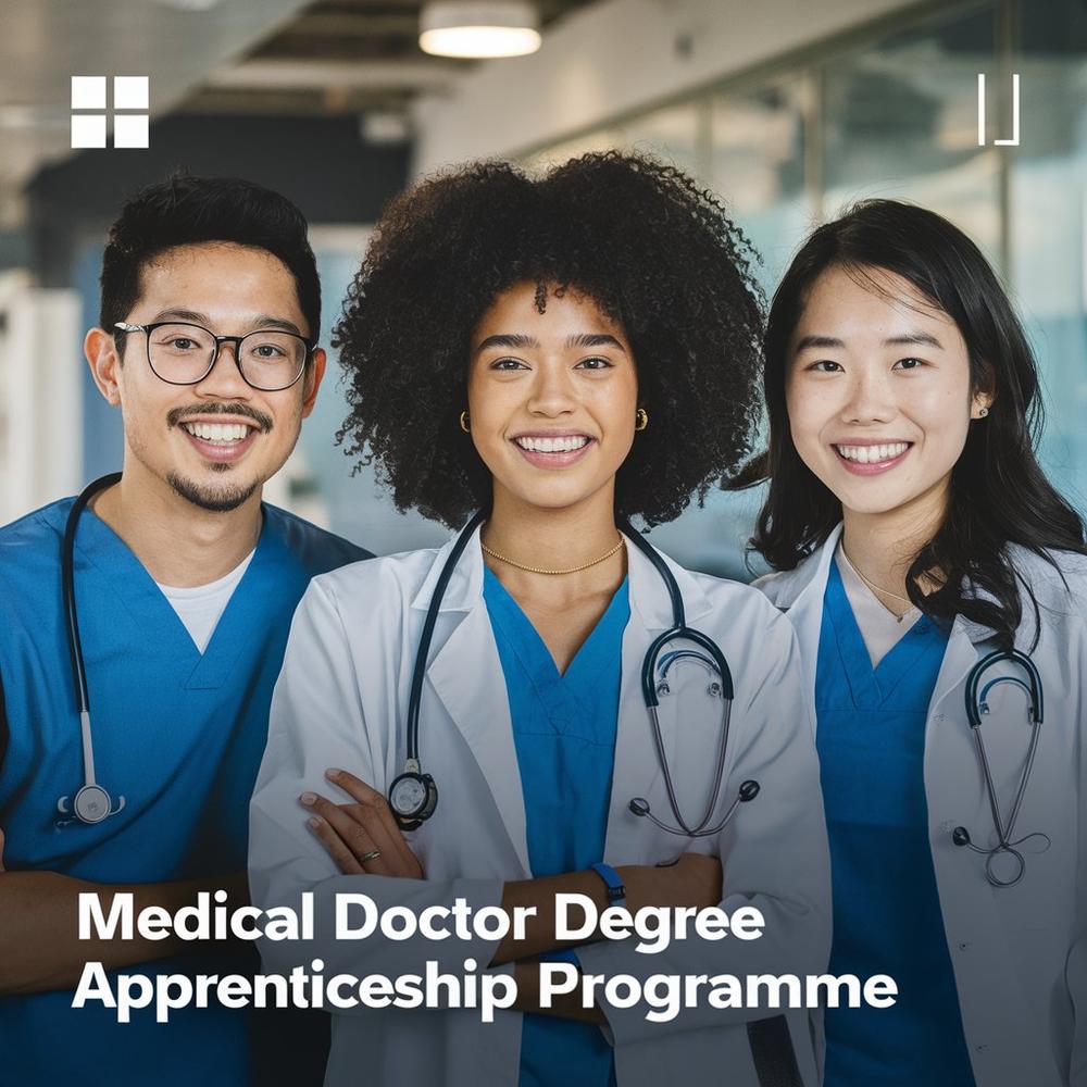 three doctors for NHS Medical Doctor Degree Apprenticeship